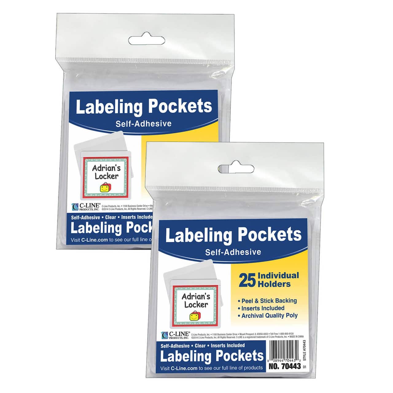 C-Line® Self Adhesive Labeling Pockets with Inserts, 2 Packs of 25